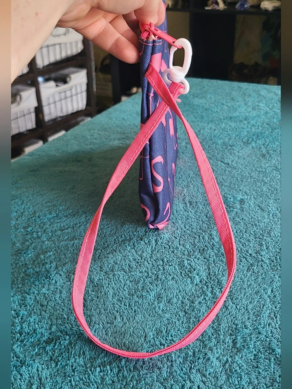 Pink Flamingo Print Wristlet In Navy and Pink